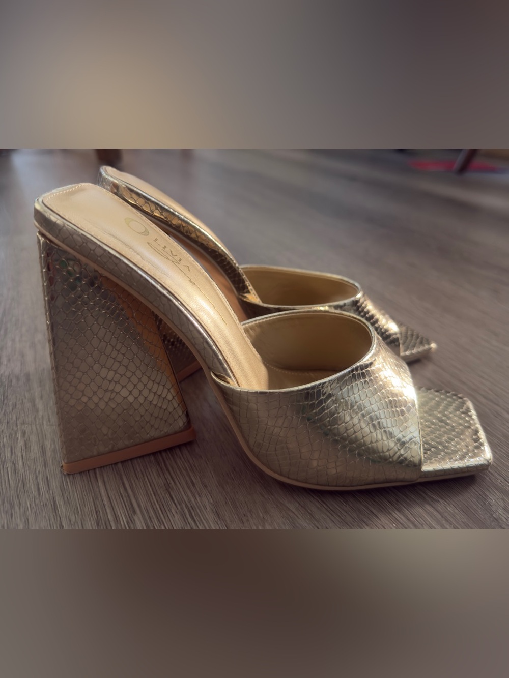 Gold Block Heel Slide Sandals - Women's Open Toe Mules
